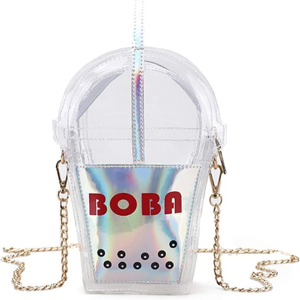 Women's Transparent Boba Tea Shoulder Purse Summer Beach Crossbody